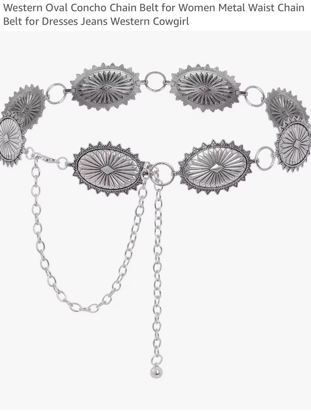 Silver Western Oval Concho Chain Belt for Women